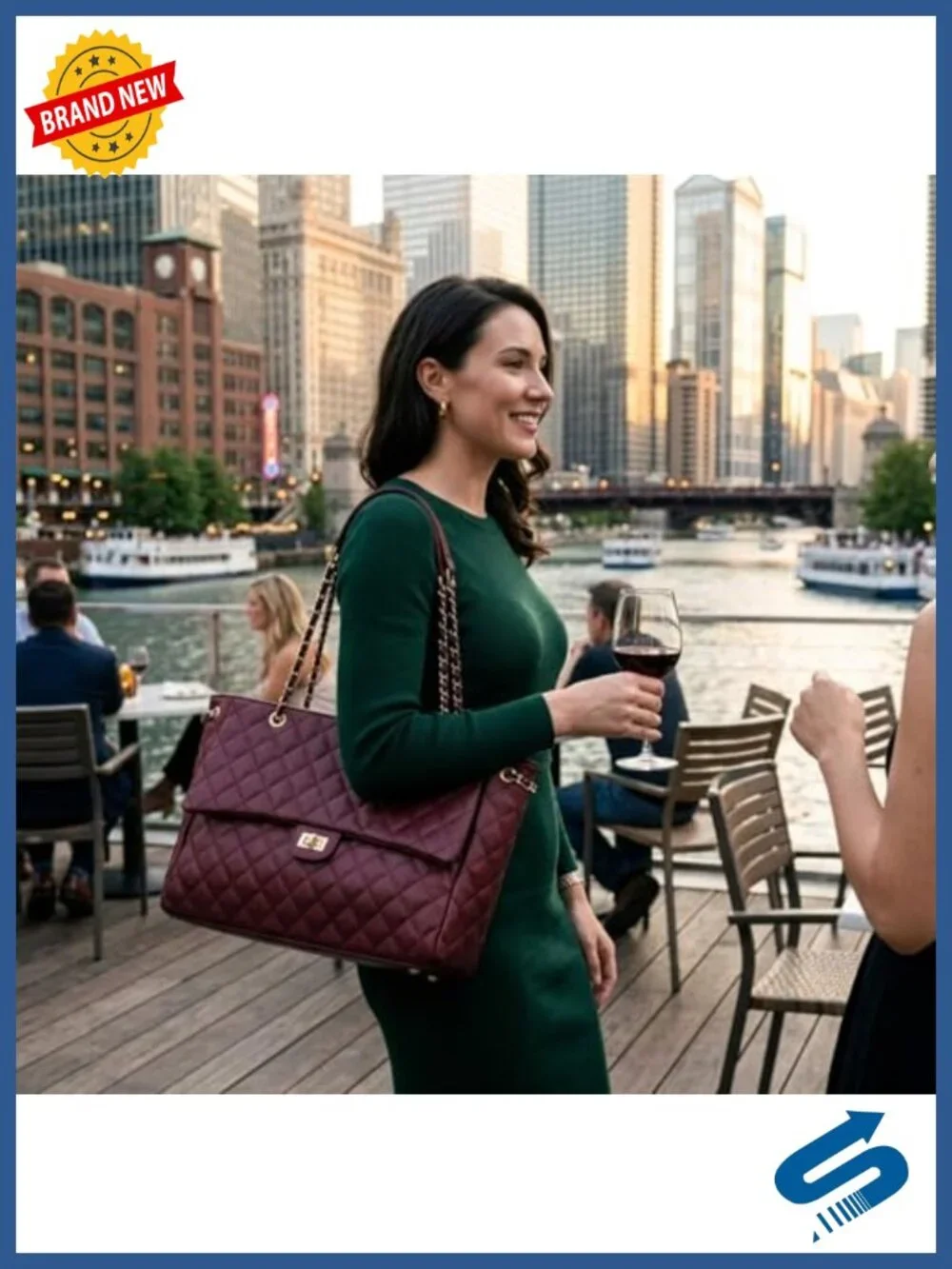 Quilted Satchel Tote Bag for Women, Leather Crossbody Purse Work Travel